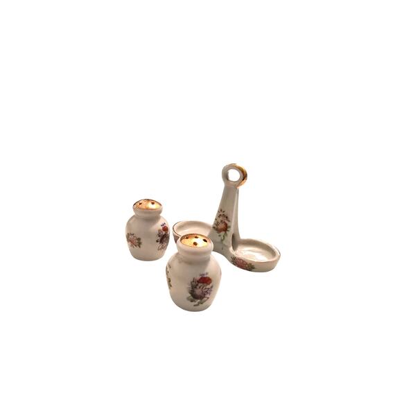 Vintage Rose Mini Salt & Pepper Shaker Marked Japan Gold Trim - Picture 3 of 7